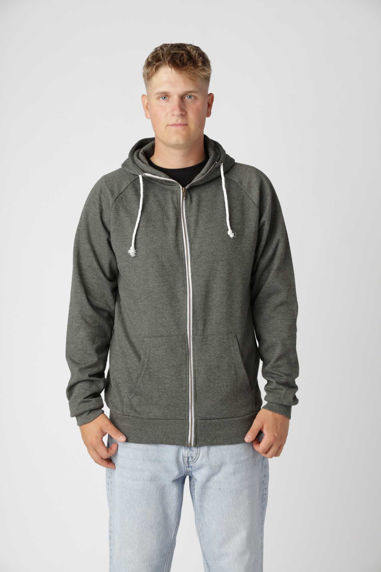 Basic Zip-up Hoodie Meleret Grøn Xs