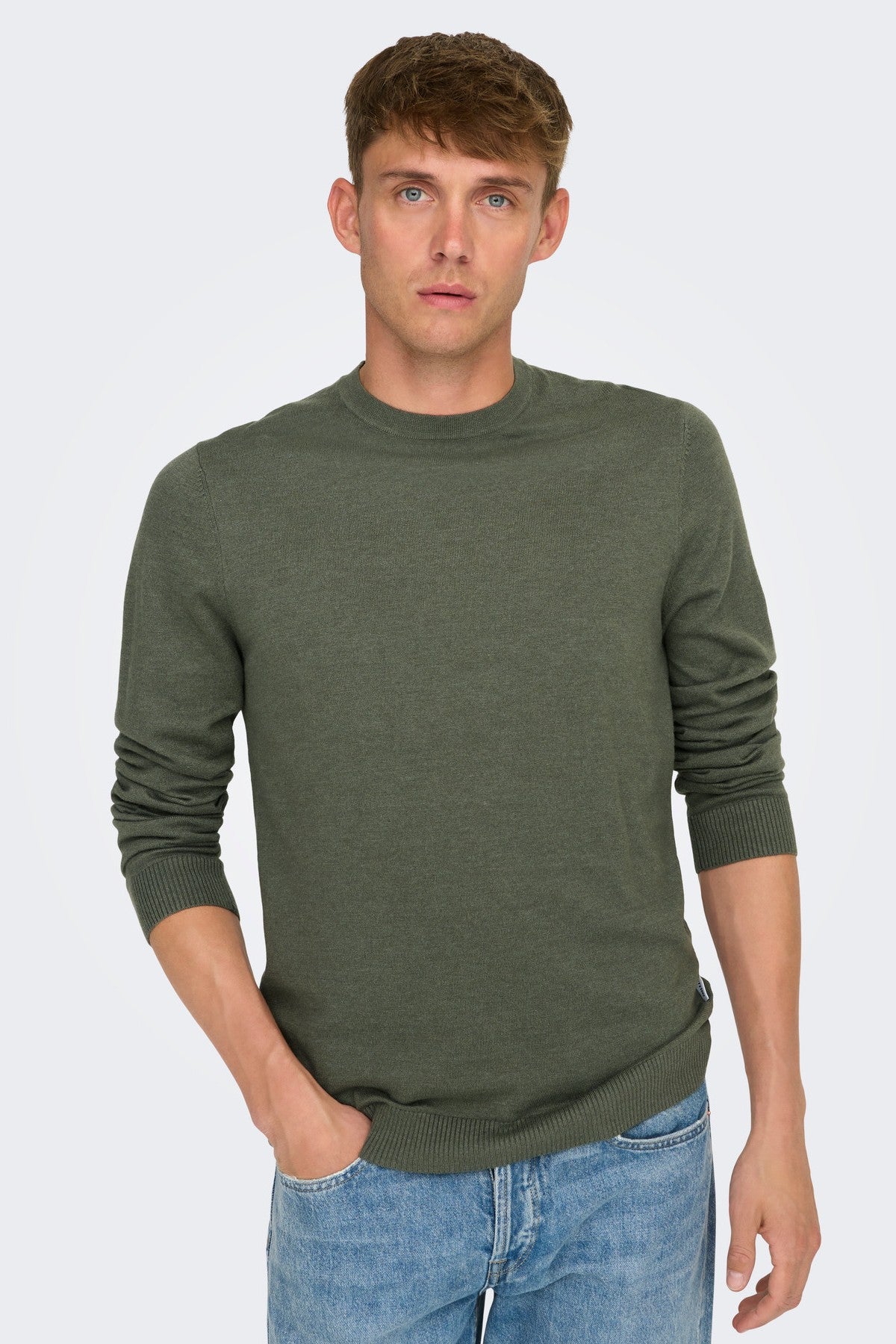 Striktrøje Onsloui Caster Gray Olivengrøn Only Sons Xs