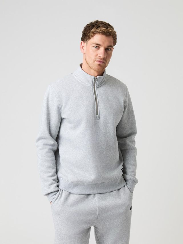 Centre Half Zip  Light Grey Melange