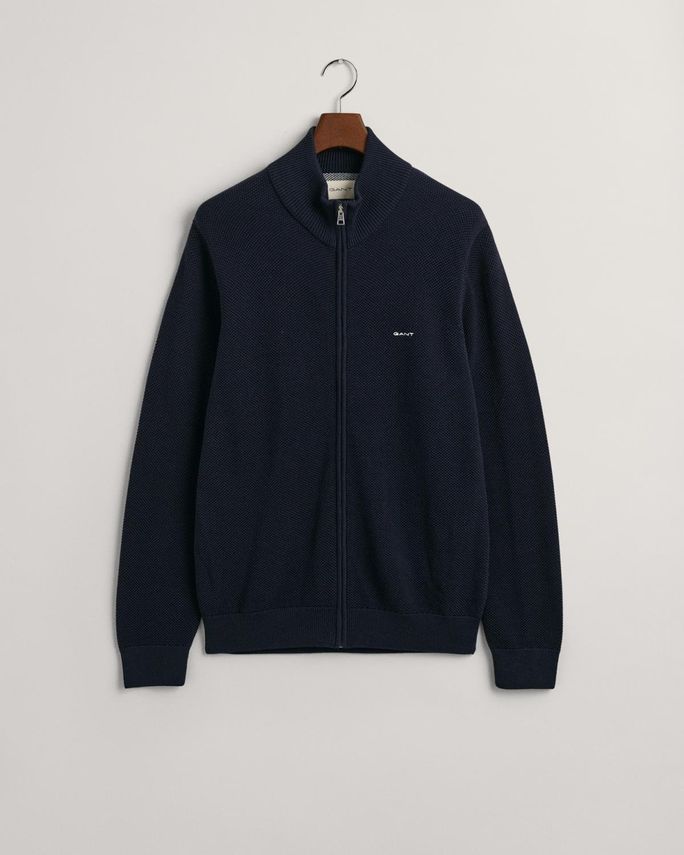 Cotton Pique Zip Cardigan