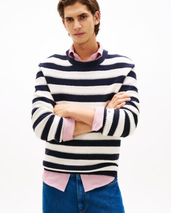 Crochet Block Stripe Crew Neck
