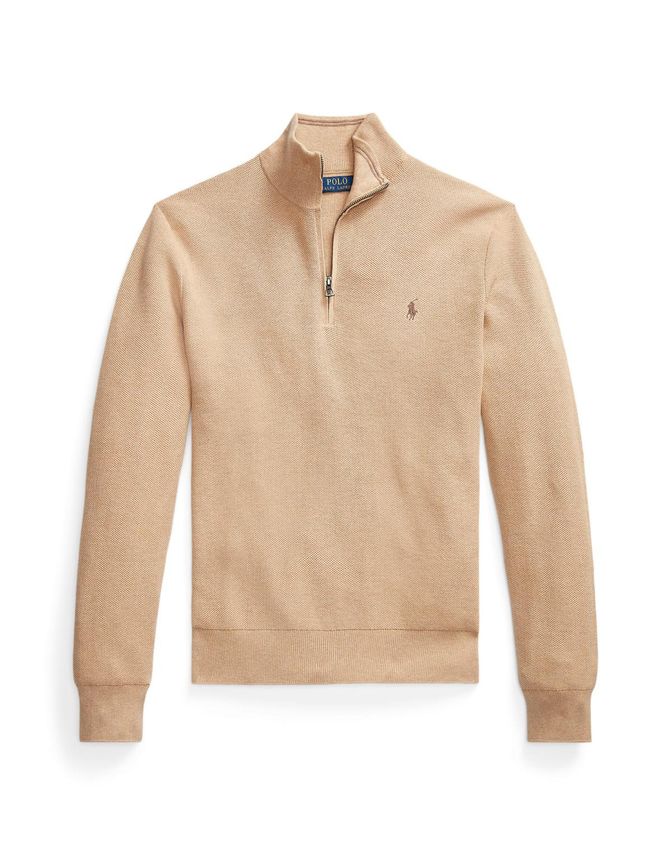 Mesh-knit Cotton Quarter-zip Sweater