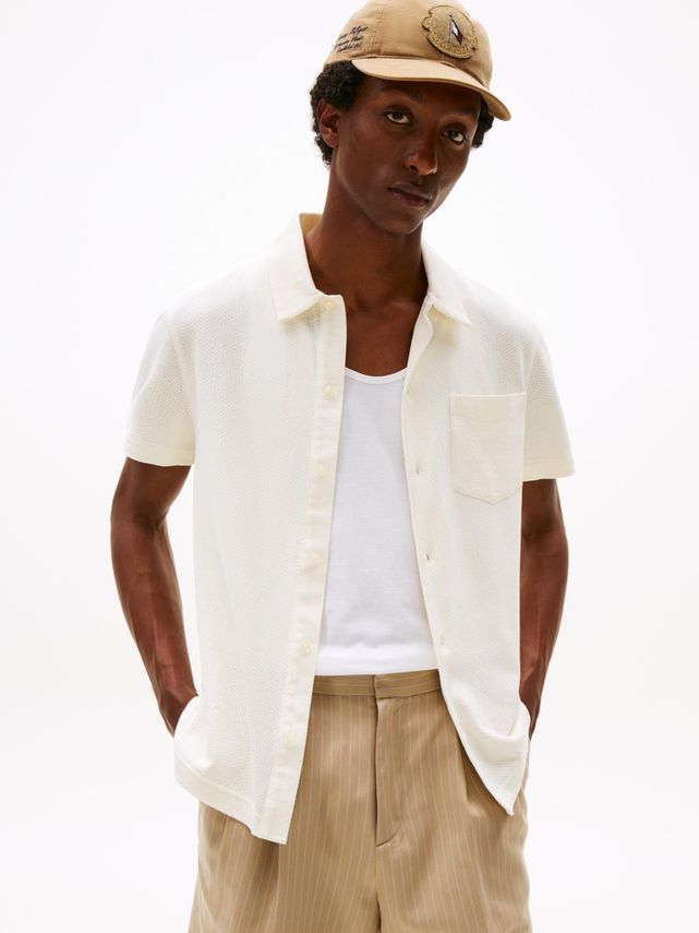 Open Knit Full Placket Reg Polo