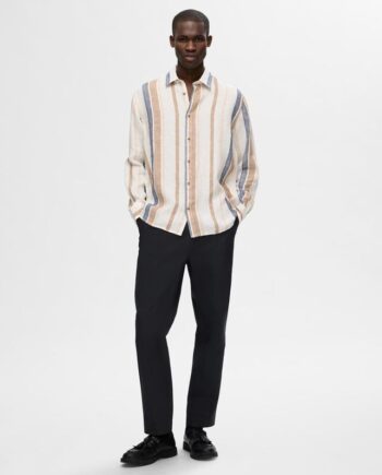 Slhrelax-linen Wide Stripe Shirt Ls
