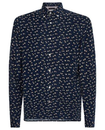 Slim Corduroy Leaf Print Shirt