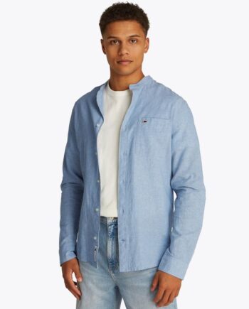 Tjm Linen Mix Band Collar Shirt