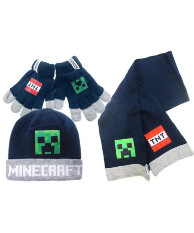Minecraft Vinter Sæt Hue  Halstørklæde Og Handsker