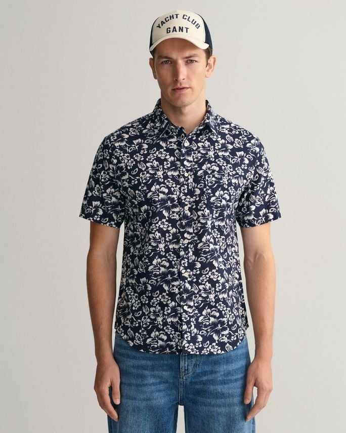 Reg Floral Cotton Linen Ss Shirt